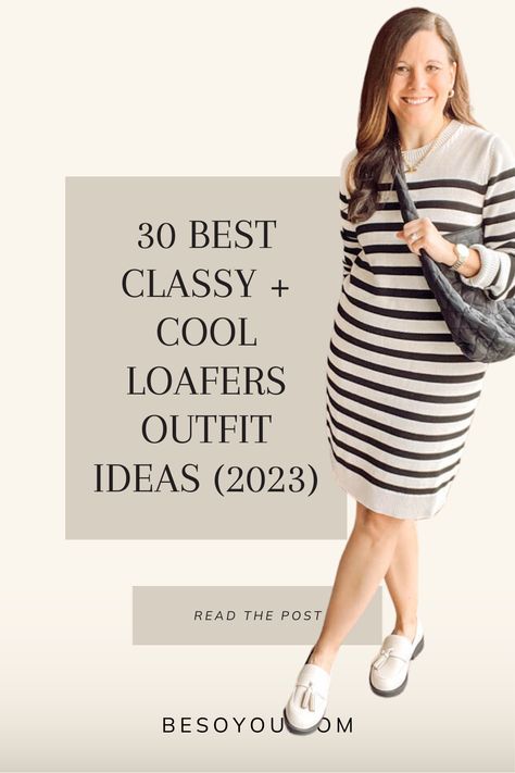 Denim Dress And Loafers, White Loafers With Socks, White Loafers Outfit Women Fall, Outfits To Wear With Penny Loafers, Skirts With Loafers Outfit, Dresses And Loafers Outfit, Neutral Loafers Outfit, Ivory Loafers Outfit Women, How To Style With Loafers