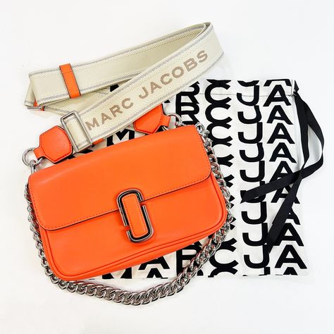 Marc Jacobs THE J MARC SHOULDER BAG H956L01PF22 Women's Leather Shoulder Bag Orange J Marc Shoulder Bag, Marc Jacobs Crossbody Bag, Marc Jacobs Purse, Neon Bag, Marc Jacobs Bag, Orange Bag, Neon Orange, Luxury Brand, Accessories Watches