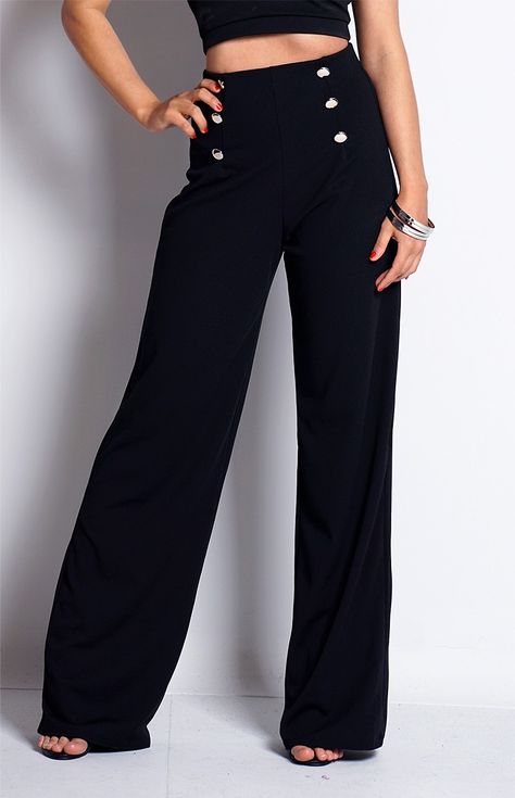 Sailor pant from DC Image Sailor Pants, Type Of Pants, Button Detail, Wide Leg Trousers, High Waisted Pants, Dress Pants, Pretty Outfits, Wide Leg Pants, Harem Pants