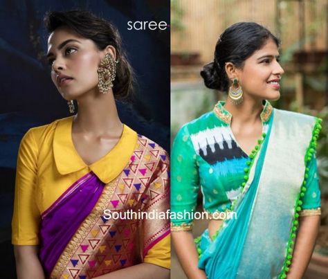 collar neck saree blouse designs High Neck Saree Blouse, Collar Blouse Pattern, Blouse Designs High Neck, Cotton Blouse Design, New Saree Blouse Designs, Sari Blouse Designs, Saree Blouse Patterns, Silk Saree Blouse Designs, Saree Designs Party Wear