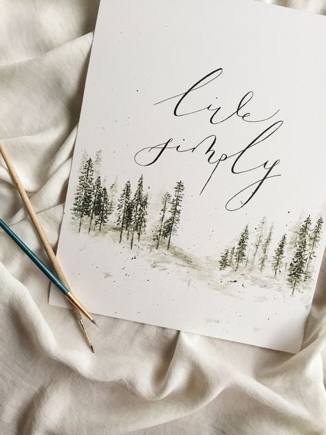 Trees Watercolor, Watercolor Calligraphy, Calligraphy Print, Watercolor Card, Christmas Card Art, Watercolor Christmas Cards, Forest Trees, Watercolor Trees, Watercolor Inspiration