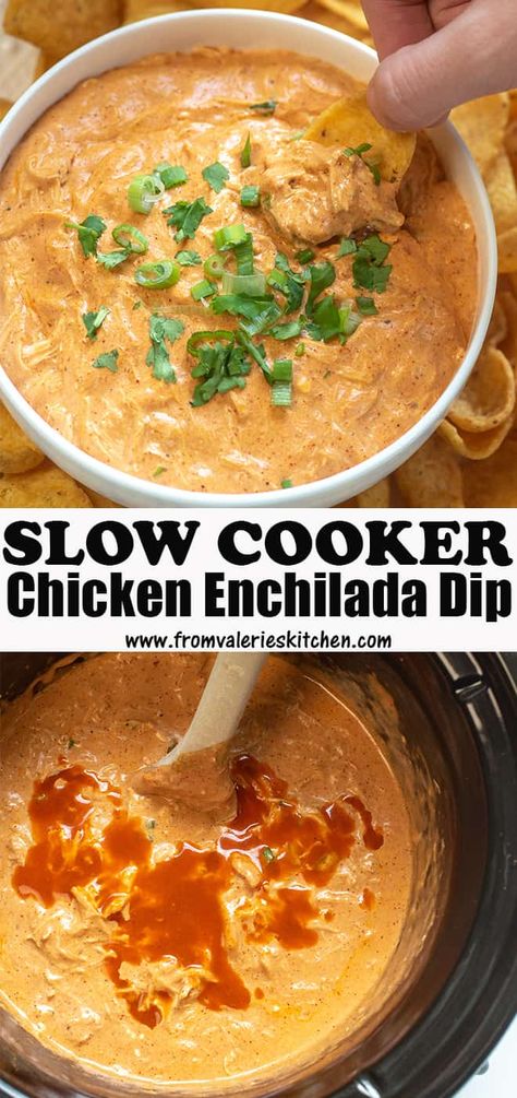 Dip Recipes Crockpot, Slow Cooker Dips, Enchilada Dip, Chicken Enchilada Dip, Homemade Taco Seasoning Mix, Small Slow Cooker, Crock Pot Dips, Crockpot Appetizers, Chicken Dips