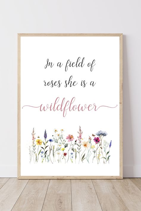 She's A Wildflower Printable Wall Art, In A Field Of Roses Watercolor Botanical Print, Girl Quote Print, Girl Room Decor, Girl Nursery Wall Art, Nursery Poster, Digital Item, Instant Download In A World Full Of Roses Be A Wildflower, Baby Girl Wildflower Nursery, In A Field Of Roses She Is A Wildflower, Wildflower Bedroom, Wildflower Poster, She's A Wildflower, Room Decor Girl, She Is A Wildflower, Field Of Roses