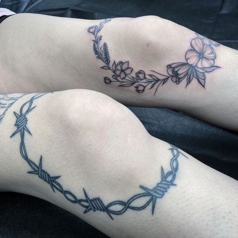 Tattoos Flowers, Knee Tattoos, Barbed Wire Tattoos, Grunge Tattoo, Special Tattoos, Barb Wire, Full Body Tattoo, Knee Tattoo, Body Modification