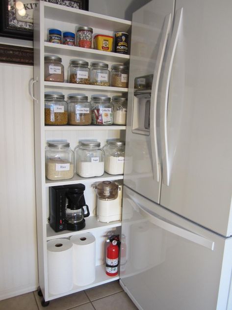 Rolling Pantry, Pantry Redo, Diy Pantry Organization, Bloxburg Kitchen, Outdoor Kitchen Appliances, Diy Pantry, Gray Cabinets, Kitchen Pantry Design, Kitchen Pantry Cabinets