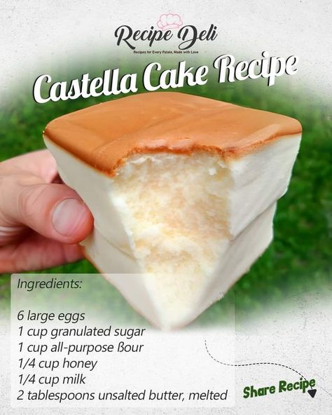 Recipe Deli, Castella Cake Recipe, Castella Cake, Roll Cakes, Sponge Cakes, Fun Cakes, Custard Cake, Sponge Cake Recipes, Deli Food