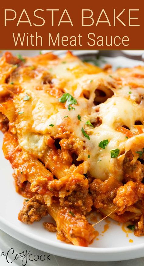 Ricotta Beef Pasta, Ricotta Cheese Casserole Recipes, Rotini With Meat Sauce, Rigatoni Recipes With Ricotta Cheese, Baked Rigatoni With Ricotta, Different Kinds Of Pasta, Baked Penne Pasta Recipes, Meat Sauce Pasta, Cheese Rigatoni