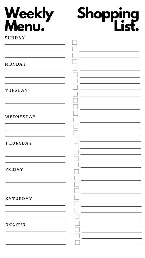 Simplify your meal planning with this meal planner & shopping list duo! Having your menu on your shopping list will not only keep you organized, but also inspire you while you shop. This is available for download. Meal Plan Worksheet, Goodnotes To Do List Template Free, To Do List Aesthetic, Food Planner Template, Recipe Planner, Shopping List Template, Daily Meal Planner, Shopping List Planner, Weekly Menu Planning