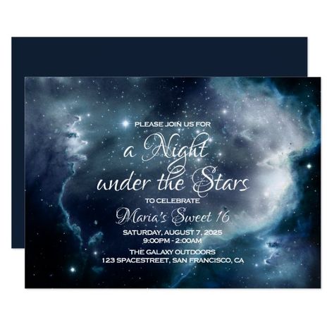 Galaxy Invitations, Under The Stars Sweet 16, Prom Invitations, Starry Night Prom, Prom Invites, A Night Under The Stars, Stars Wedding Invitations, Sweet 16 Themes, Night Under The Stars