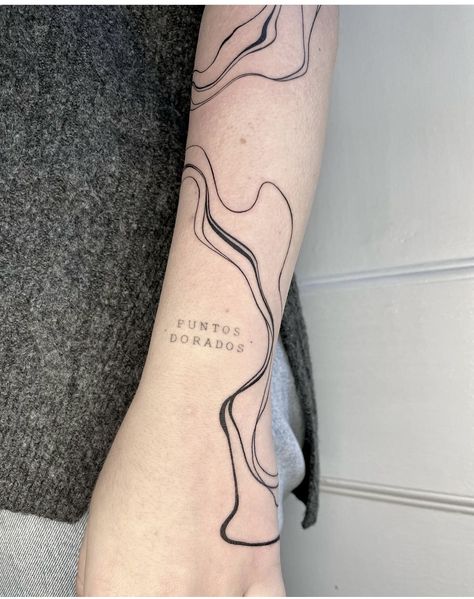 Wave Abstract Tattoo, Water Pattern Tattoo, Sumigashi Tattoo, Marbled Tattoo, Fluid Tattoo, Swirly Tattoo, Line Tattoo Arm, Coy Fish Tattoos, Artsy Tattoos