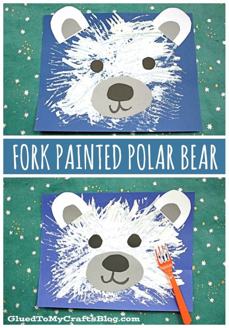 #gluedtomycrafts Fork Painted Polar Bear – Kid Craft Idea For Winter Artic Craft Preschool, Christmas Art Work For Preschoolers, Toddler Polar Bear Art, Winter Painting For Toddlers, Polar Bear Preschool Art, Fork Polar Bear Craft, Polar Animal Activities For Toddlers, Prek Winter Art Projects, January Crafts For Kids Preschool Easy