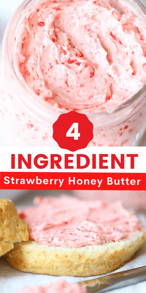 Strawberry Honey Butter, Strawberry Butter Recipe, Flavored Butter Recipes, Butter Recipes Homemade, Strawberry Honey, Honey Butter Recipe, Strawberry Butter, Flavored Butter, Homemade Butter