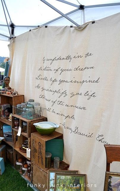 An outdoor vintage market, great junk... and BLOGGERS | Funky Junk InteriorsFunky Junk Interiors Handwritten Quote, Stand Feria, Craft Show Booth, Rustic Wedding Decorations, Fair Display, Craft Fairs Booth, Funky Junk Interiors, Vendor Booth, Craft Fair Displays