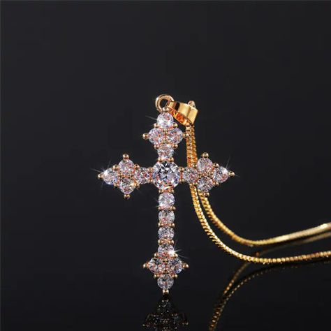 This stunning Brass and Zirconia Christian Cross Necklace for Women makes a perfect addition to a believer's wardrobe. Made with brass and cubic zirconia, it shines brightly and will add elegance to whatever you choose to wear. Among believers who know at least a thing or two about our Lord and Savior, Jesus Christ, this is a great accessory to compliment any outfit.Choose which color of the cross you prefer. Perhaps go for all four options to complete the collection. Additional Product Specific Christian Cross Necklace, Jewelry Accessories Ideas, Neck Jewellery, Jewelry Lookbook, Cross Jewelry, Girly Jewelry, Dream Jewelry, Pretty Jewellery, Necklace Sizes