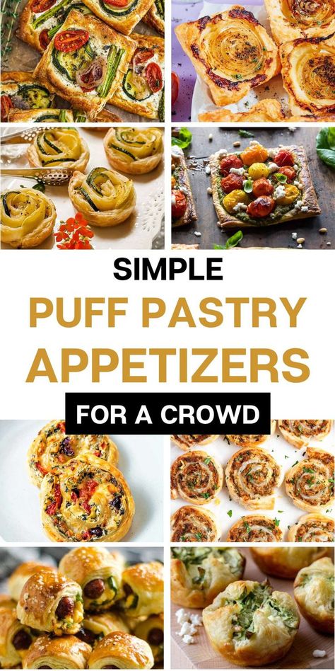 Puff Pastry Appetizers for a Crowd Puff Pastry Apps Appetizers, Pastry Puff Recipes Appetizers, Savory Pastry Appetizers, Pastry Bites Savory, Puff Pastry Appetizers Savory, Veggie Puff Pastry Recipes, Appetizers Made With Puff Pastry, Savory Recipes With Puff Pastry, Puff Pastry Snack Ideas