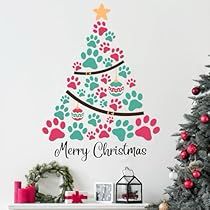 Paw Print Decorations, Christmas Tree Wall Decal, Tree Wall Decals, Decorations Bedroom, Christmas Letters, Removable Vinyl Wall Decals, Christmas Tree Wall, Green Xmas, Shapes Design