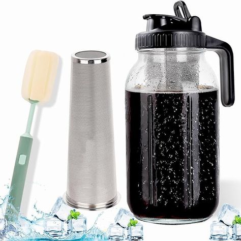 Amazon.com: Scidea Cold Brew Iced Coffee Maker, 64oz 2 Quart Leak-proof Mason Jar with Handle & Stainless Coffee Filter for Iced Brew Coffee, Iced Tea, Fruit Drinks, Glass pitcher with Pour Spout Lid : Home & Kitchen Shaken Espresso, Iced Coffee Maker, Sun Tea, Drinking Jars, Coffee Server, Wide Mouth Mason Jars, Cold Brew Coffee Maker, Drink Containers, Homemade Lemonade