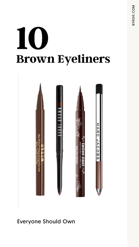 The best brown eyeliners Eyeliners For Brown Eyes, Dark Brown Eyeliner Pencil, Best Eyeliner For Brown Eyes, Brown Eyeliner Looks Natural, Light Brown Eyeliner, Soft Brown Eyeliner, Brown Eyeliner Looks, Brown Pencil Eyeliner, Best Brown Eyeliner