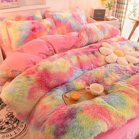 Your bed is your sanctuary, so why not make it as cozy as possible with this Psychedelic Rainbow Faux Fur Bed Linen Set of Four.Trippy room aesthetic Trippy Room Decor. Trippy decor ideas. Trippy room inspiration #toa #toashop #trippyvase #trippyaesthetic Trippy Decor, Fur Bed, Aesthetic Trippy, Princess Bedding Set, Faux Fur Bedding, Pink Bedding Set, Velvet Bedding, Trippy Room, Fur Bedding