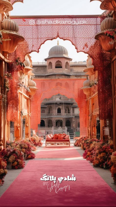 Grand Indian Wedding Decor, Royal Theme Wedding Decor, Royal Wedding Decor, Wedding Pathway, Positano Theme, Fairmont Wedding, Royal Wedding Decorations, Ramadan Campaign, Royal Entrance