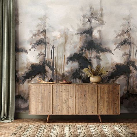 Tempaper Forest Reserve Mural Wallpaper CM9092, Color: Ink Wash - JCPenney Hygge Wallpaper, Entryway Colors, Tree Wallpaper Mural, Office Mural, Peel And Stick Wall Mural, Office Wallpaper, Wall Murals Painted, Entryway Wall, Wall Designs