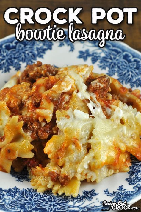 Making lasagna doesn't have to be hard with this Crock Pot Bowtie Lasagna recipe. It is a real crowd pleaser for its taste too! via @recipescrock Crock Pot Bowtie Casserole, Crockpot Bowtie Pasta Casserole, Crockpot Lasagna With Bowtie Pasta, Crockpot Bowtie Casserole, Crock Pot Meals For Large Groups, Crockpot Bowtie Lasagna, On The Go Sports Meals, Crock Pot Lasagna Easy, Fast Crock Pot Recipes