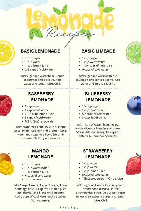 Diy Lemonade Recipe, Recipes For Lemonade, Super Easy Drinks To Make At Home, Fun Lemonade Recipes, Yummy Lemonade Recipes, Homemade Limeade Recipe, Perfect Lemonade Recipe, Drink Ideas To Make At Home, Lemonade Recipes Homemade