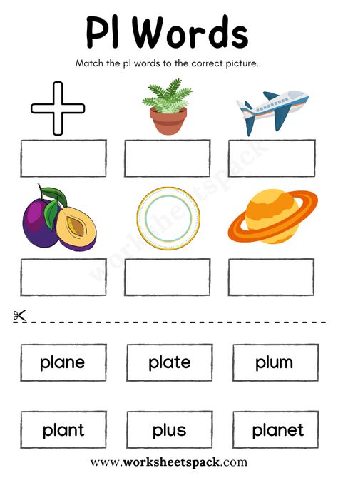 Free Pl Blend Words Worksheets PDF for Kindergarten - Printable and Online Worksheets Pack Pl Blend Words Worksheet, Pl Blend Words, Kindergarten Handwriting Activities, Phonics Blends Worksheets, Kindergarten Start, Blends Activities, Cvc Words Worksheets, Phonics Blends, Cvc Words Kindergarten