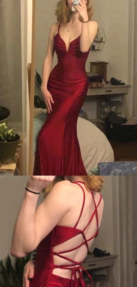 Red Homecoming Dresses Long Silk, Red Hoco Dress Long, Dark Red Prom Dress, Prom Dress Mermaid, Grey Evening Dresses, Burgundy Prom, Prom Dresses With Pockets, Burgundy Prom Dress, Prom Dress Inspiration