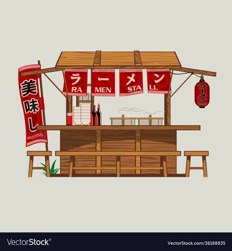 Ramen Stall, Tree House Drawing, Japanese Restaurant Interior, Food Stall Design, Chicken Brands, Japanese Restaurant Design, Ramen Bar, Food Cart Design, Japan Crafts