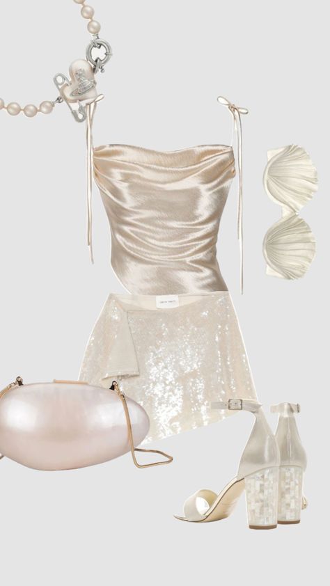 #pearl #outfitinspo Fashion Magazine Aesthetic, Pearl Outfit, White Satin Top, Magazine Aesthetic, Fancy Fits, Top Pearl, Elegant Outfit Classy, Future Outfit, Pearl Bag