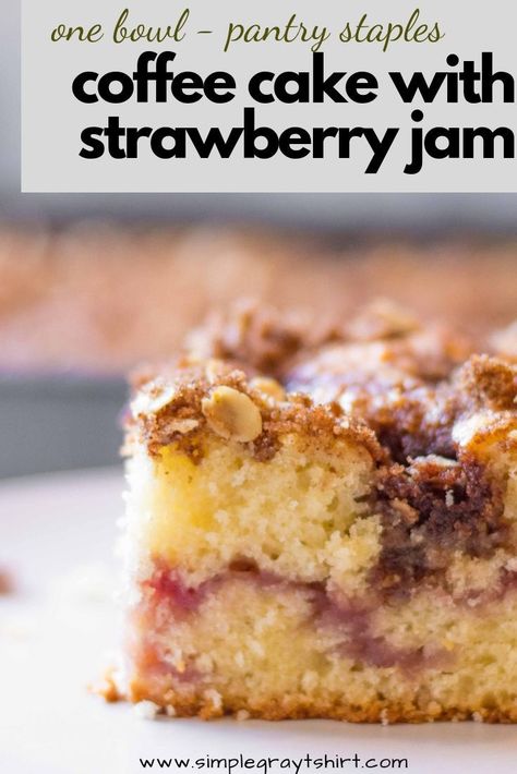 This coffee cake with strawberry jam was inspired by a classic sour cream coffee cake. Lightened up (just a smidge) with greek yogurt, it's simple to make and best enjoyed with an afternoon coffee and good friend. Pantry staples and no bundt pan needed...I'd go make this now if I were you! #coffeecake #strawberryjam #homemadedessert #brunch Jam Coffee Cake, Cake With Strawberry Jam, Jam Cake Recipe, Cake With Strawberry, Sour Cream Coffee Cake, Afternoon Coffee, Coffee Cake Recipes, Cherry Pie Filling, Strawberry Cakes