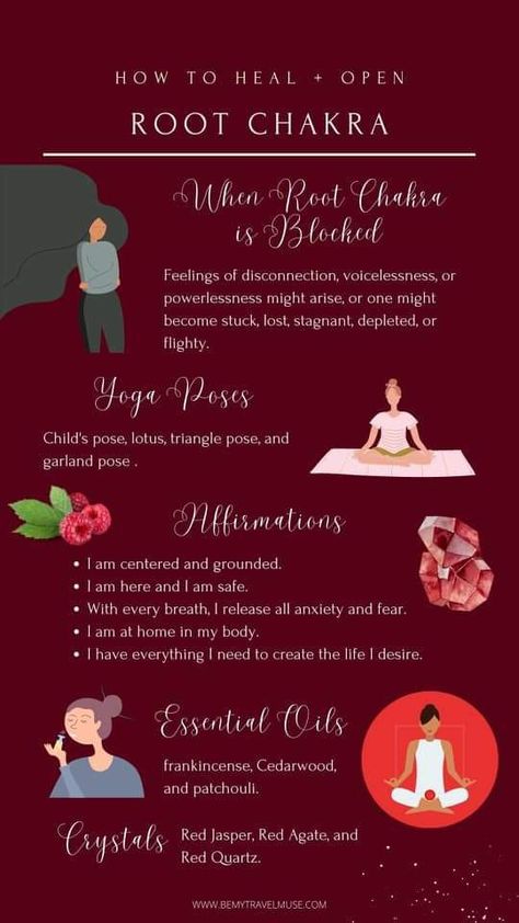 Heal your root chakra with these simple techniques! Root Chakra Yoga, Sitting Yoga Poses, Garland Pose, Chakra Raiz, Chakra Healing Meditation, Chakra Health, Root Chakra Healing, Chakra Affirmations, Chakra Yoga