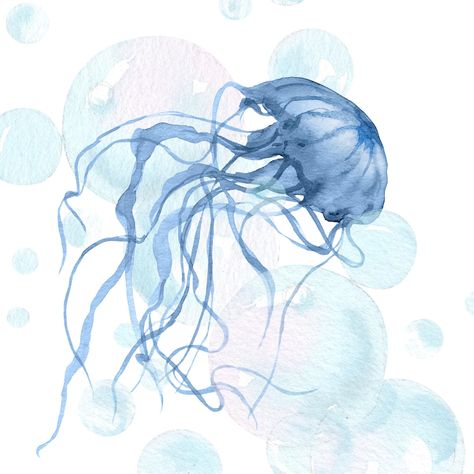 Welcome to our Etsy shop! Dive into a world of whimsy with our enchanting watercolor painting of jellyfish, gracefully drifting through a dreamy bubble background. Each piece is lovingly handcrafted, capturing the delicate, translucent beauty of these mesmerizing sea creatures. Perfect for adding a touch of magic to any room, this artwork brings a serene and playful atmosphere to your space. Ideal for ocean enthusiasts and art lovers alike, it makes a charming gift or a delightful addition to your own collection. Explore our shop and let this jellyfish painting transform your decor with its vibrant colors and ethereal charm. Watercolor Paintings Sea Animals, Blue Jellyfish Aesthetic, Jellyfish Pretty, Jellyfish Png, Watercolor Sea Creatures, Bubbles Watercolor, Bubble Background, Jellyfish Aesthetic, Jellyfish Blue