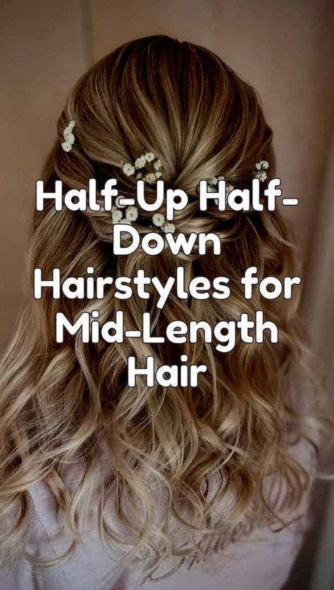 50 Cute Half-Up, Half-Down Hairstyles for Medium Length Hair Prom Hair Medium Length, Bride Hair Down, Mother Of The Groom Hairstyles, Bridal Hair Half Up, Prom Hair Medium, Half Updo Hairstyles, Up Hairdos, Wedding Hairstyles For Medium Hair, Formal Hairstyles For Long Hair