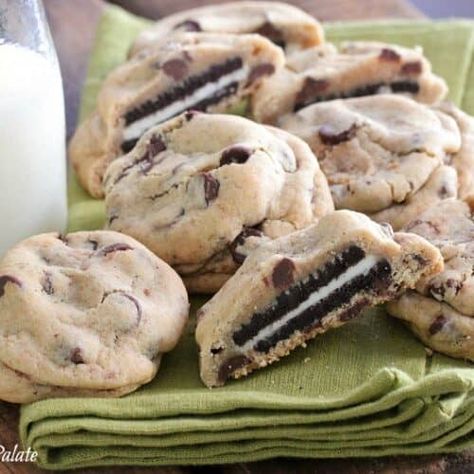 Stuffed Chocolate Chip Cookies, Oreo Stuffed Chocolate Chip Cookies, Oreo Desserts, Picky Palate, Oreo Dessert Recipes, A Glass Of Milk, Oreo Dessert, Good Eat, Oreo Cookies