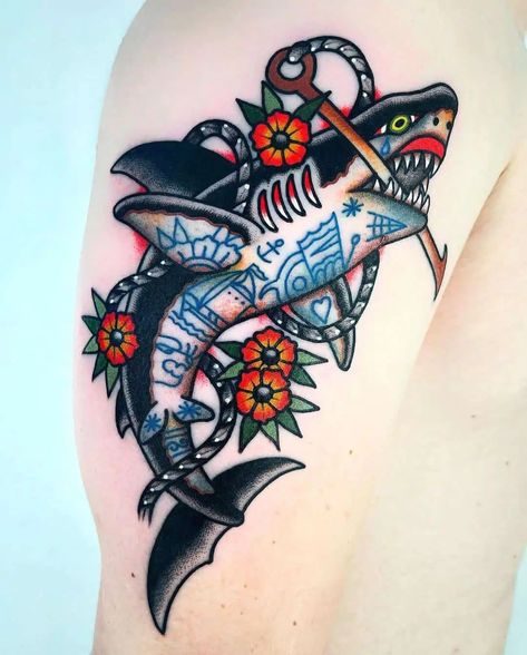 https://thestyleup.com/wp-content/uploads/2022/06/traditional-shark-tattoo.webp American Traditional Shark Tattoo, American Traditional Shark, Shark Tattoo Meaning, Traditional Tattoo Vector, Traditional Shark Tattoo, Traditional Tattoo Inspiration, Traditional Style Tattoo, Sea Tattoo, Shark Tattoo