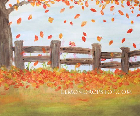 Fall scene Tree Drawing Fall, Fence Painting Canvas, Fall Scenery Drawing, Fall Mural Ideas, Autumn Drawing Ideas Fall Trees, Fall Scene Drawing, Fall Trees Drawing, Fall Tree Drawing, Autumn Tree Drawing