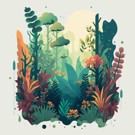 Nature Mountain Forest Jungle Landscape Background in Vector Flat Color Jungle Design Illustration, 2d Landscape Illustration, Jungle Illustration Background, Wetlands Illustration, Forest Illust, Forest Illustration Kids, Jungle Art Painting, Forest Background Illustration, Nature Background Illustration