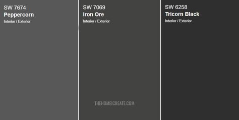 Iron Oar Sherwin Williams Front Door, Peppercorn And Tricorn Black, Iron Ore Paint Swatch, Tricorn Vs Iron Ore, Peppercorn Vs Iron Ore Sherwin Williams, Iron Ore Versus Peppercorn, Sherwin Williams Iron Ore Living Room, Tri Corn Black Sherwin Williams Exterior, Sherrington Williams Iron Ore