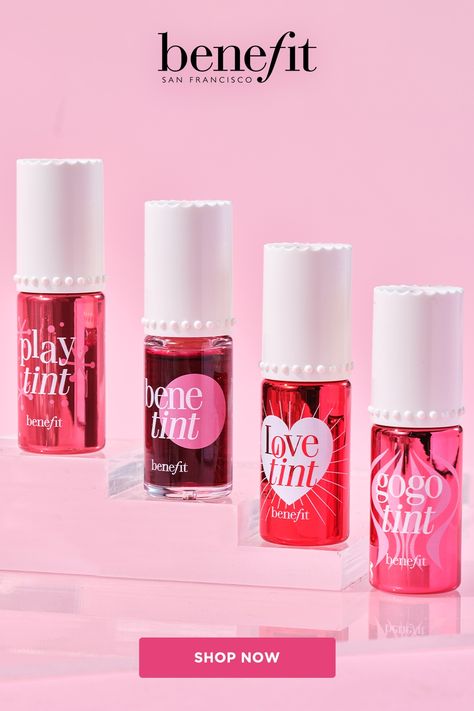 Benefit Liquid Blush, Benefit Cosmetics Lip Tint, Benefit Lip And Cheek Tint, Benefit Lip Tint Swatch, Benefit Tint Lips, Benefits Lip Tint, Play Tint Benefit, Red Beauty Products, Benetint Swatch