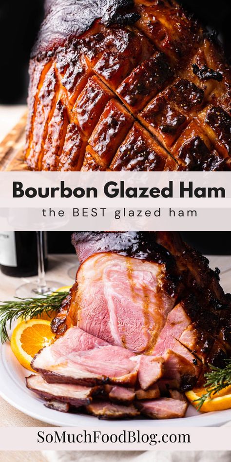 Ham Bourbon Glaze Recipe, Brown Sugar Bourbon Ham Glaze, Whole Ham Glaze Recipes, Bourbon Glazed Ham Recipes, Maple Dijon Ham Glaze, Carver Ham Glaze, Maple Bourbon Glazed Ham, Maple Glazed Ham Baked, Peach Bourbon Glazed Ham