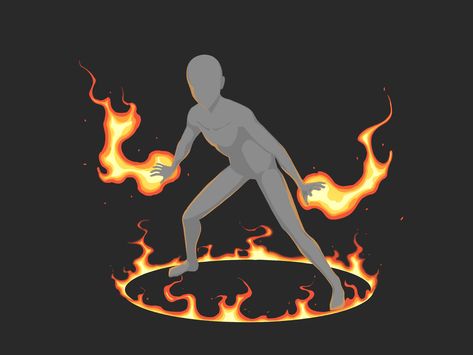 Elemental Poses Reference, Fire Powers Pose Reference, Magic Base Pose, Fire Anime Drawing, Fire Scar Drawing Reference, Fire Poses Drawing, Person With Fire Powers Drawing, How To Draw Fire On Paper, Anime Effects Drawing