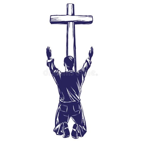 Man praises God for the forgiveness of his sins, crucified on the cross symbol o #Sponsored , #SPONSORED, #AD, #praises, #forgiveness, #cross, #God Forgiveness Symbol, Forgiveness Drawing, Stencil Tattoos, Symbol Of Christianity, God's Forgiveness, Cross Symbol, Christian Symbols, Hand Drawn Vector Illustrations, Hand Drawn Vector