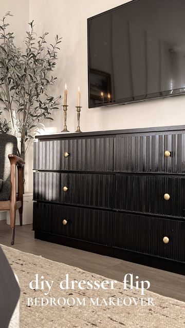 Black Dresser Flip, Ikea Black Dresser, Dresser Aesthetic, Dresser Flips, Ikea Dresser Makeover, Ikea Dresser Hack, Black Dresser, Ikea Dresser, Furniture Flipping