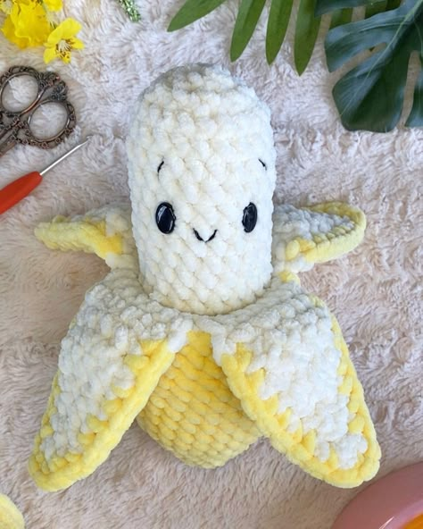 Banana Amigurumi Free Crochet Pattern • Spin a Yarn Crochet Crochet Banana Pillow, Crochet Animal Plushies, Chenille Amigurumi Free Pattern, Crochet Banana Pattern Free, Crochet Patterns Food, Plush Amigurumi Free Pattern, Plush Crochet Pattern Free, Crochet Free Patterns Easy, Banana Animals