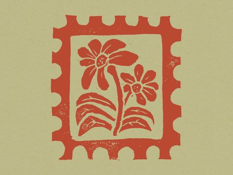 Vintage Ink Stamps, Stamp Pattern Design, Plant Block Print, Easy Block Print, Daisy Lino Print, Print Stamp Design, Flower Print Making, Stamp Collage Art, Linoleum Carving Ideas Block Prints