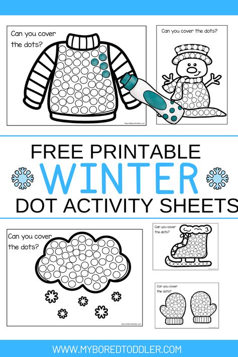 This free printable winter dot sheet is a great fine motor activity for toddlers and preschoolers - great for at home or school. Winter Fine Motor Activities Preschool, Free Printables For Toddlers, Winter Activities For Toddlers, Toddler Printables, Free Educational Printables, Toddler Science Experiments, Science For Toddlers, Rainbow Activities, Songs For Toddlers