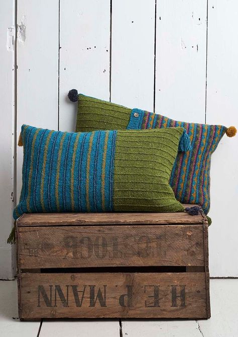 Tassel Pillow | Rowan Homewares Knitting Pattern | Rowan Pillow Knitting Pattern, Pillow Knitting, Tassel Wall Hang, Rowan Felted Tweed, Tassel Pillow, Alpaca Blanket, Knitted Cushions, Knit Pillow, Pattern Store