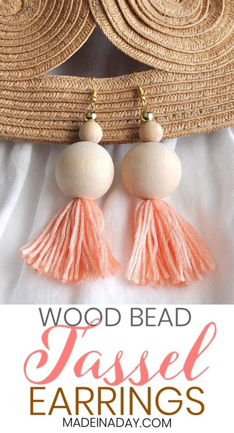 Wood Bead Tassel, Bead Tassel Earrings, Diy Tassel Earrings, Gold Star Earrings, Tassel Earing, Diy Tassel, Beaded Tassel Earrings, Earrings Diy, Macrame Earrings